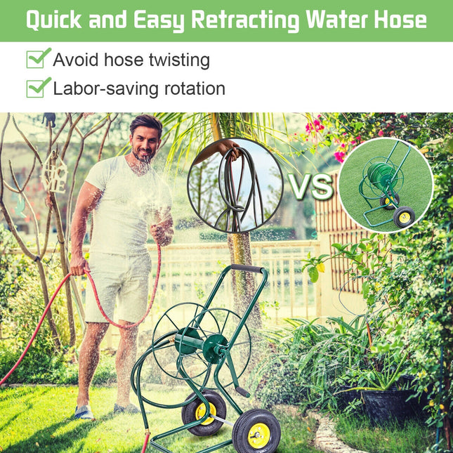 Garden Steel Frame Wheeled Hose Reel Cart - Green - Watering & Irrigation
