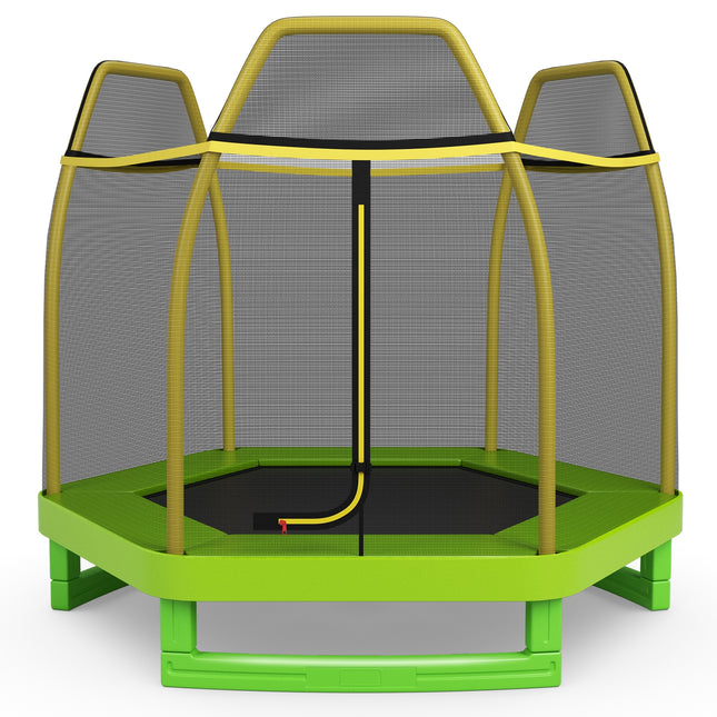 7FT Kids Trampoline with Safety Enclosure Net-Green - Green - Trampolines