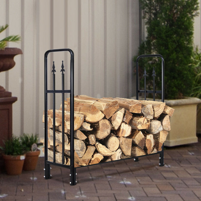 4 Feet Outdoor Heavy Duty Steel Firewood Wood Storage Rack - Black - Log Storage