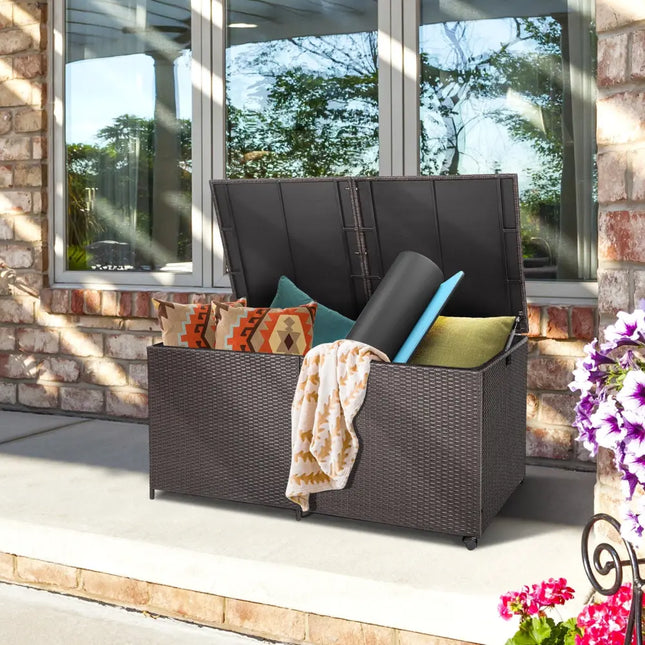 175 Gallon Outdoor Storage Box with Universal Wheels and Zippered Liner - Brown - Sheds & Outdoor Storage