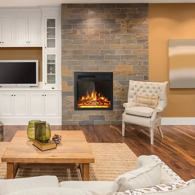 18/22.5 Inch Electric Fireplace Insert with 7-Level Adjustable Flame Brightness Costway