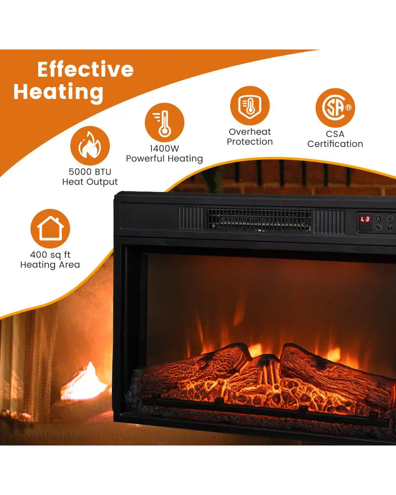 18/23 Inch Electric Fireplace Inserted with Adjustable LED Flame-23 inches - Black - Fireplaces