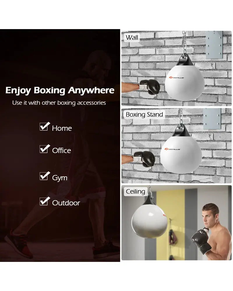 18 Inch 110 Pound Heavy Punching Water Aqua Bag with Adjustable Metal Chain-White - White - Boxing & Martial Arts