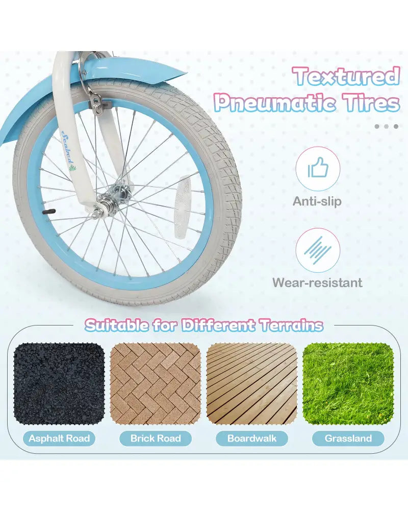 18 Inch Kids Bike Adjustable with Basket and Streamers Blue for Kids Aged 4-8 Years Old - Princess of the Sea Theme