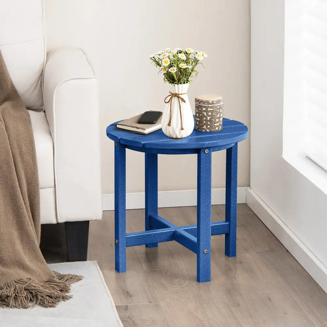 18 Inch Round Weather-Resistant Adirondack Side Table-Navy - Navy - Patio Coffee Tables