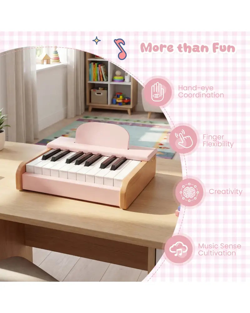 18 Keys Wooden Piano for Kids with Removable Music Stand-Pink - Pink - Pianos & Keyboards