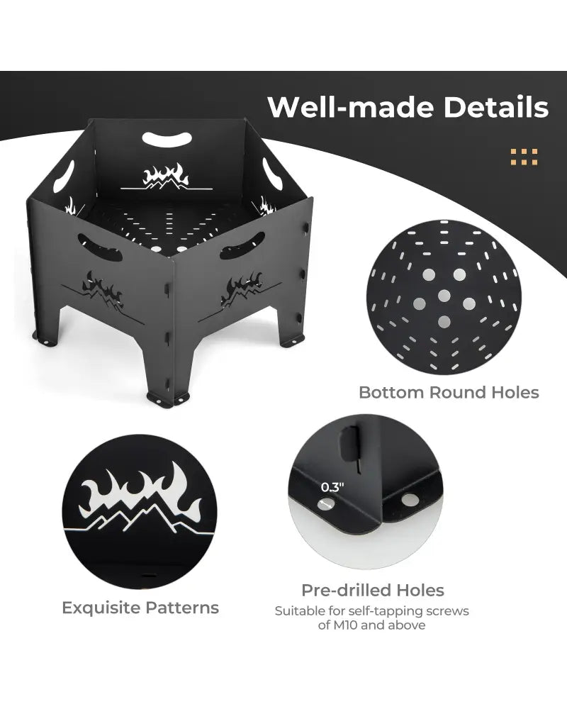 19 Inches Collapsible Portable Plug Fire Pit with Storage Bag - Black - Fire Pits