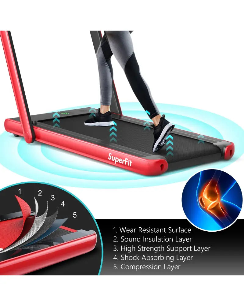2.25HP 2 in 1 Folding Treadmill with APP Speaker Remote Control-Red - Red - Treadmills
