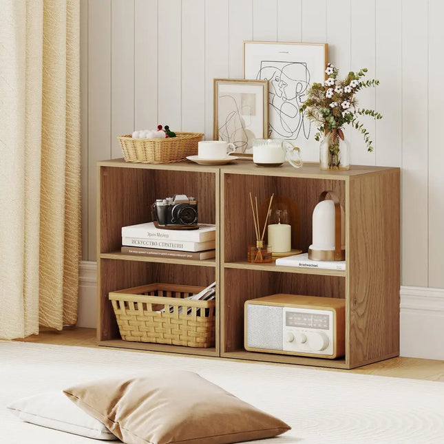 2-Cube Bookcase Floor Standing Open Bookshelf with 5-Position Adjustable Shelf-Natural Costway