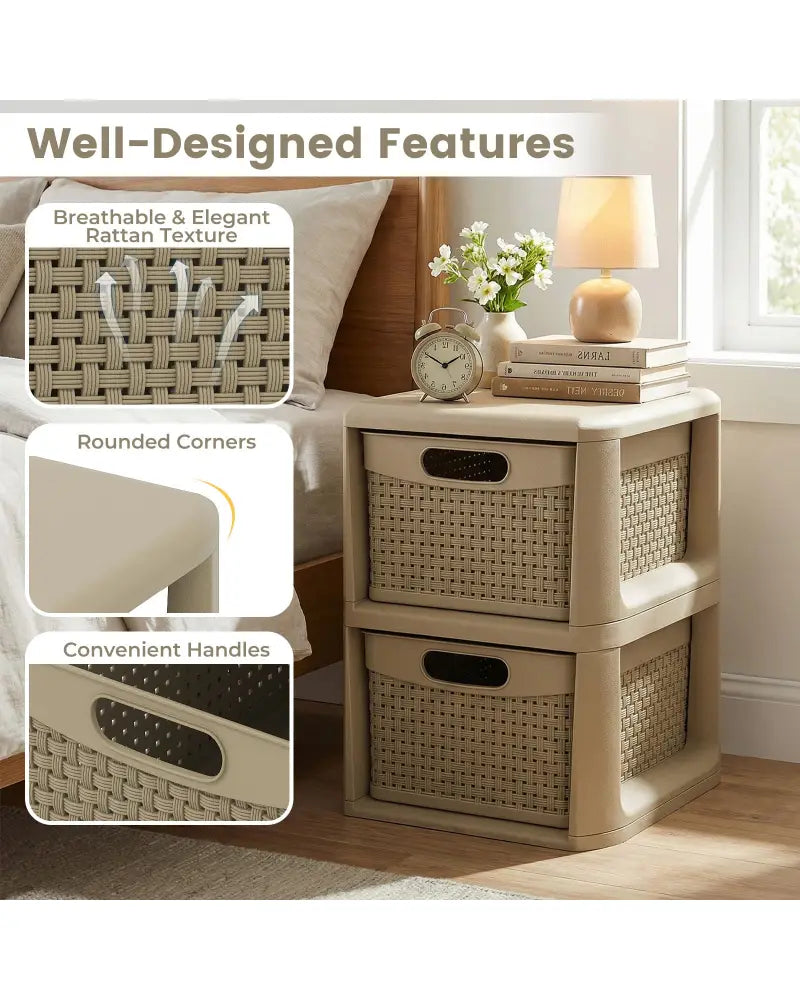 2-Drawer Storage Organizer with Wicker Patterns-Brown - Brown - Dressers & Chests