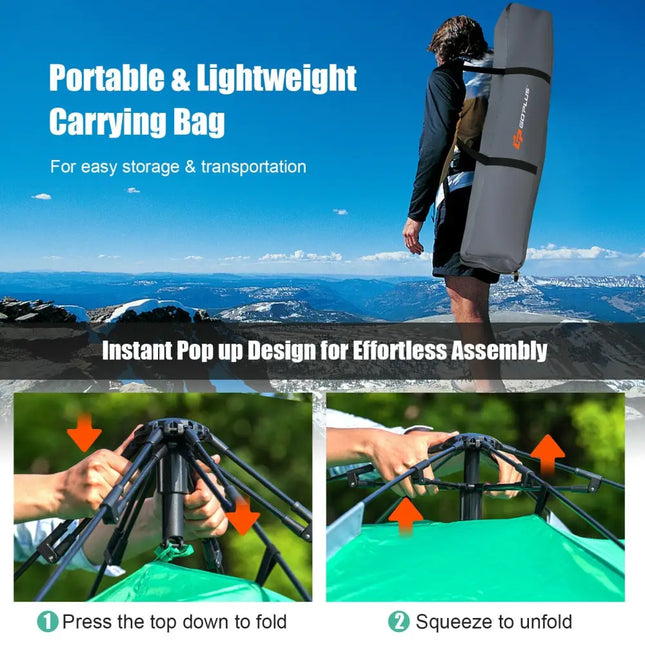 2-in-1 4 Person Instant Pop-up Waterproof Camping Tent-Green - Green - Tents