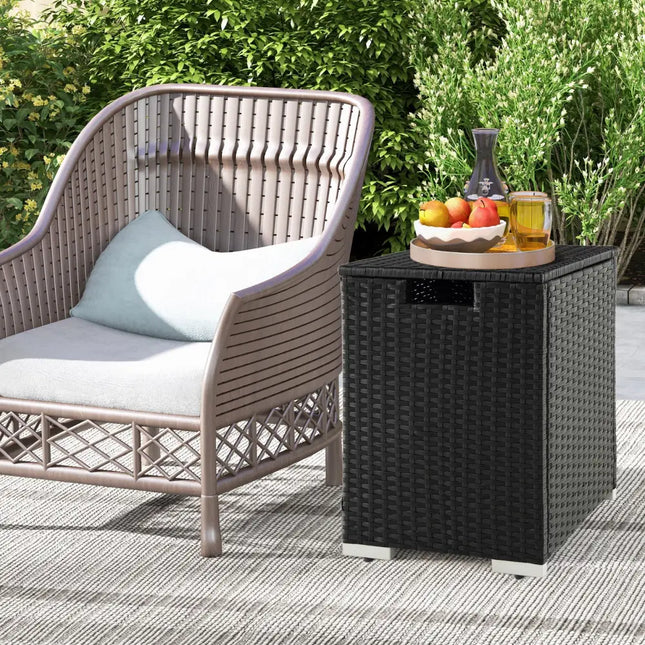 2-in-1 Patio Rattan Gas Propane Tank Cover for 20 lbs Propane Tanks-Black - Black - Outdoor Heating
