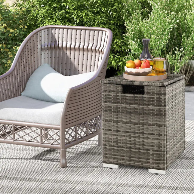 2-in-1 Patio Rattan Gas Propane Tank Cover for 20 lbs Propane Tanks-Gray - Gray - Outdoor Heating
