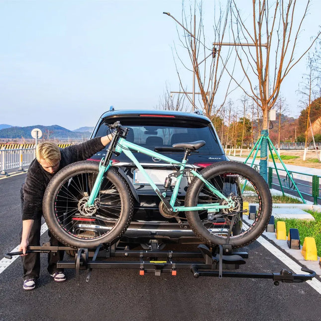 2 Inch Hitch Mount Bike Rack 2-Bike Platform Style Carrier with Tilt-able Design for Easy Trunk Access - Black - Garages