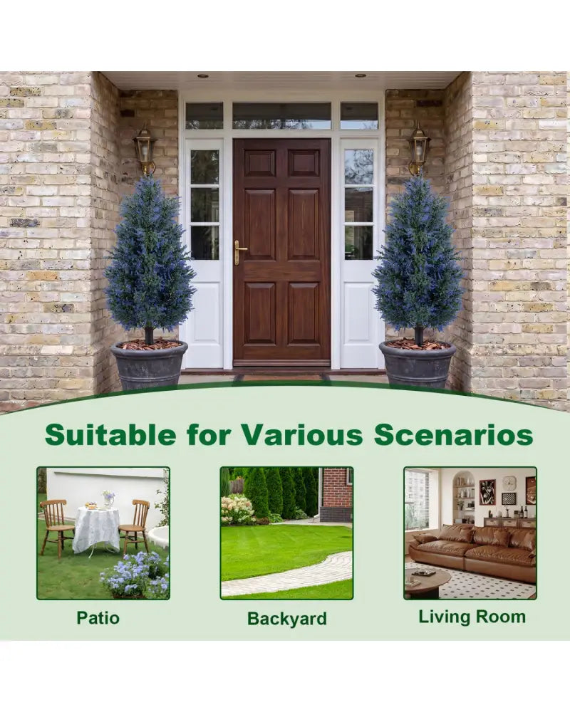 2 Pack 3.3 ft Artificial Lavender Topiary Trees with Ground Spikes for Indoor Outdoor - Faux Plants