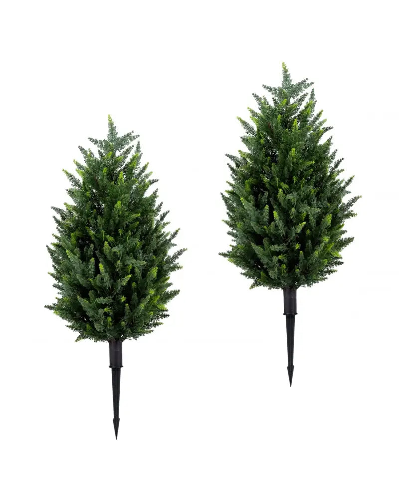 2 Pack 3 ft Artificial Cypress Topiary Trees with Ground Spikes for Indoor Outdoor - Faux Plants