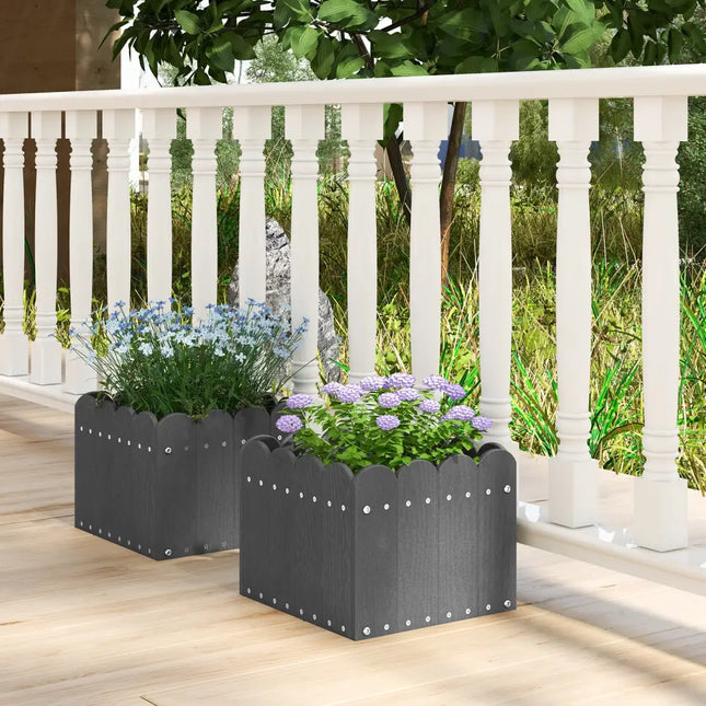 2 Pack Square Planter Box with Drainage Gaps for for Front Porch Garden Balcony-Gray - Gray - Raised Garden Beds
