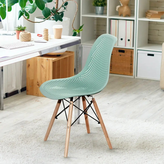 2 Pcs Modern Plastic Hollow Chair Set with Wood Leg-Green Costway