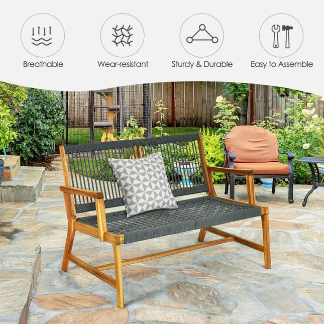 2-Person Acacia Wood Yard Bench for Balcony and Patio-Gray - Gray - Outdoor Benches