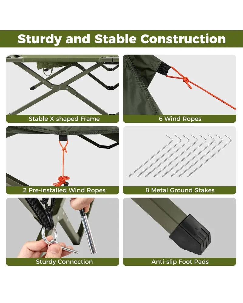 2-Person Camping Cot Tent Foldable Off-Ground Camping Combo for Adults-Green - Green - Tents
