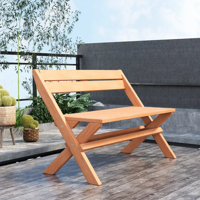 2-Person Indonesia Teak Wood Folding Outdoor Benches with Slatted Seat - Natural - Outdoor Benches