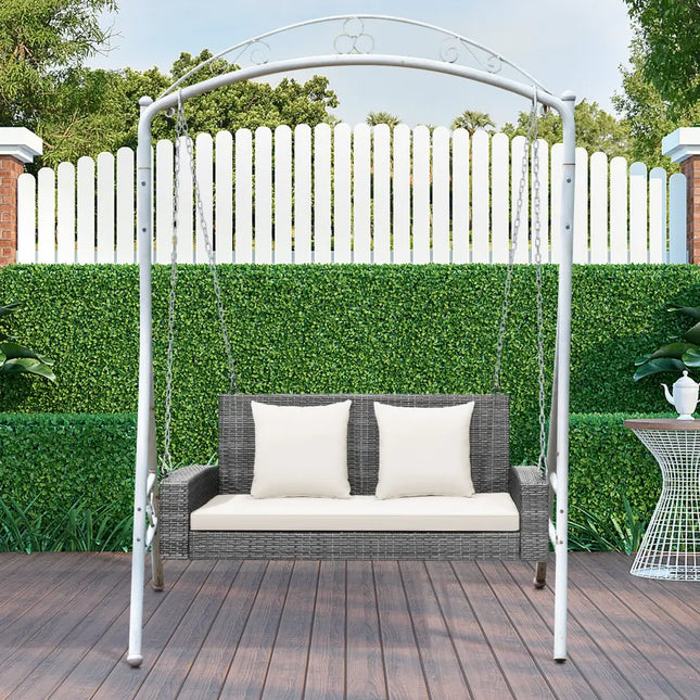 2-Person Patio PE Wicker Hanging Porch Swing Bench Chair Cushion 800 Pounds-White - White - Porch Swings