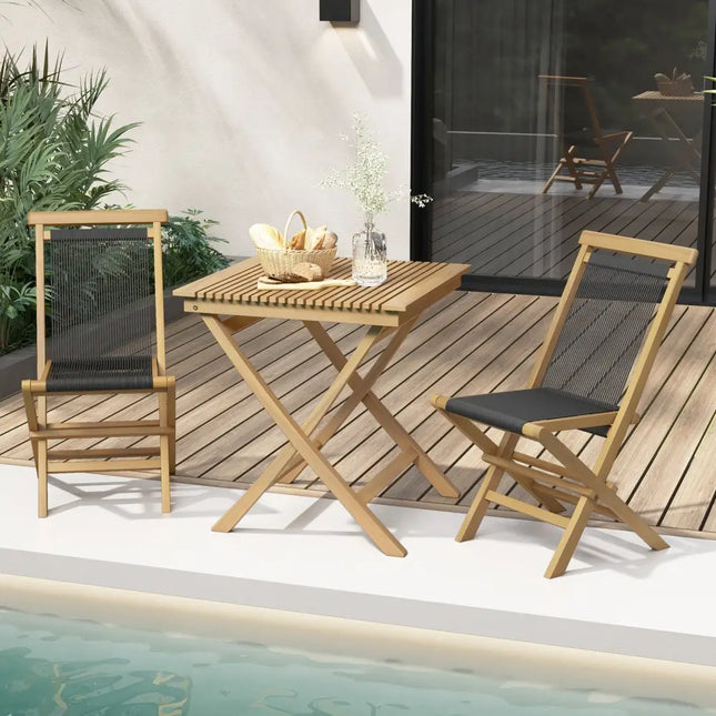 2 Piece Indonesia Teak Patio Folding Chairs with Woven Rope Seat and Back for Porch Backyard Poolside - Natural - Patio