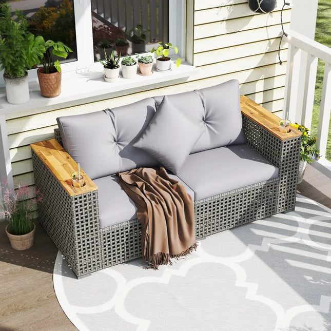 2-Piece Patio Corner Sofa Set with Thick Cushions-Gray - Gray - Outdoor Sectionals