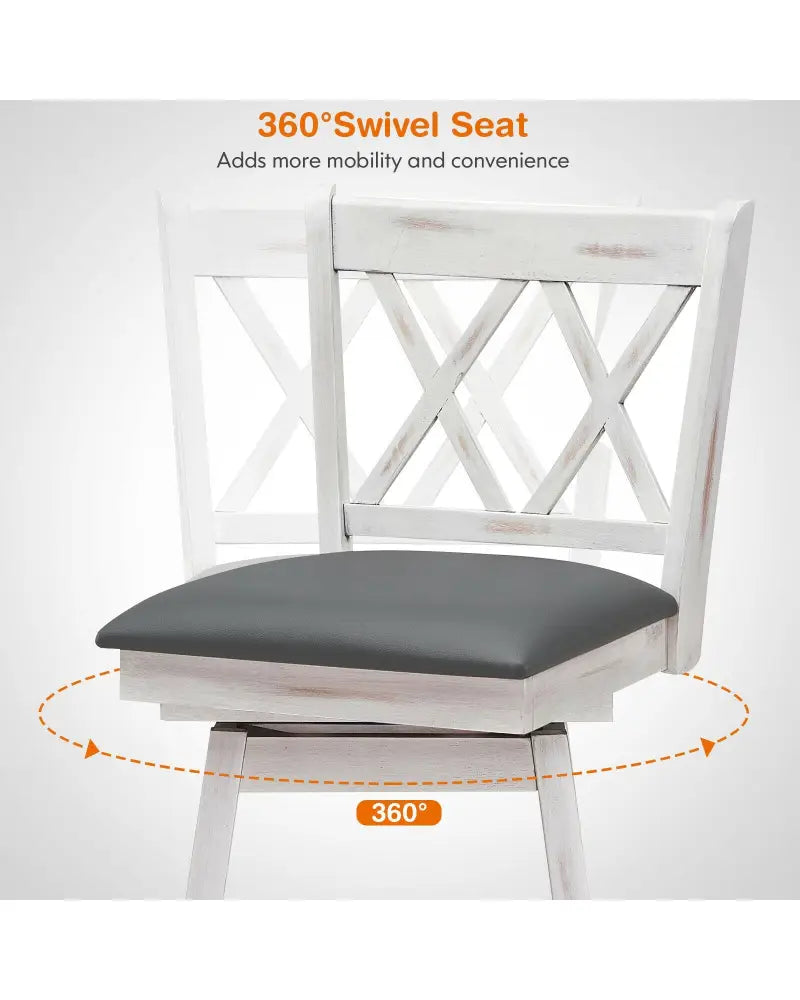 2 Pieces 24 Inch Swivel Counter Height Barstool Set with Rubber Wood Legs-White - White - Bar Stools