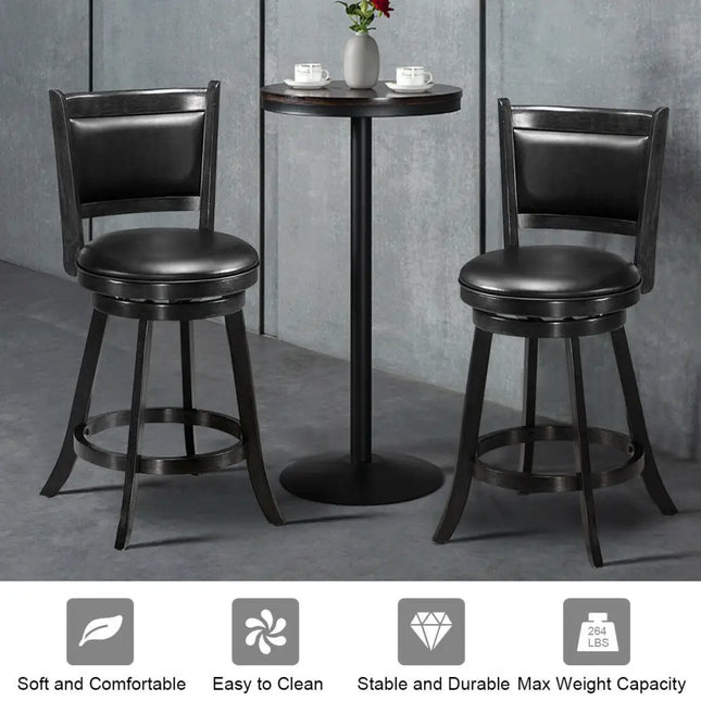 2 Pieces 24 Inches Swivel Counter Stool Dining Chair Upholstered Seat-Black Costway