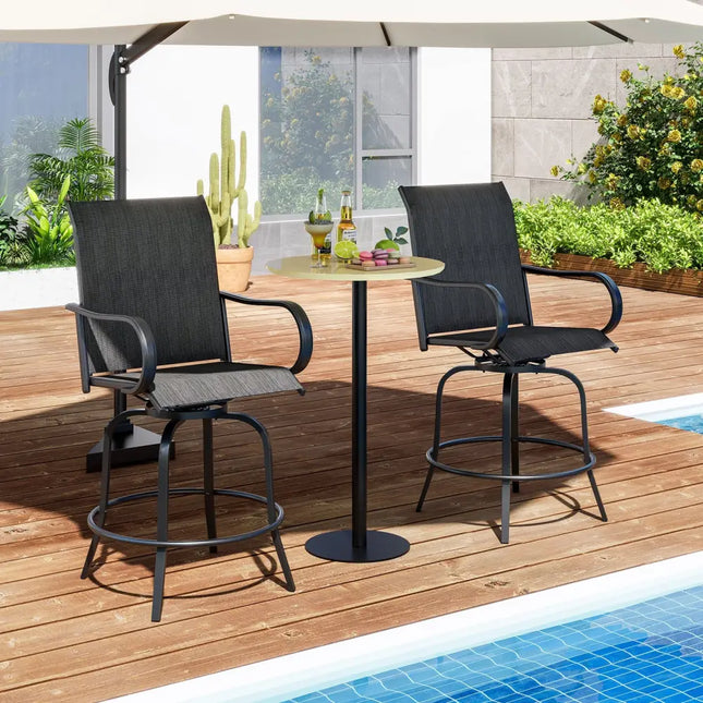 2 Pieces 360 Rotating Bar Stool Set with Armrests for Patio-Black - Black - Patio Bar Furniture