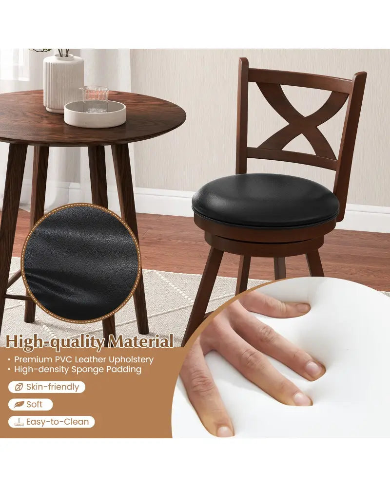 2 Pieces Classic Counter Height Swivel Bar Stool Set with X-shaped Open Back-M - Brown - Bar Stools