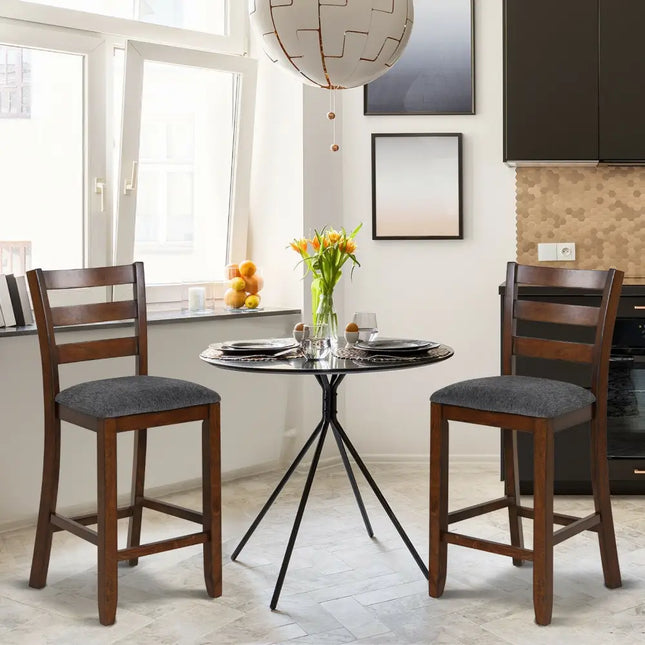 2 Pieces Counter Height Chairs with Fabric Seat and Rubber Wood Legs Costway