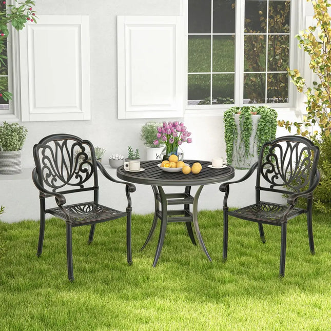 2 Pieces Patio Cast Aluminum Dining Chairs with Armrests-Bronze - Bronze - Patio Dining Chairs