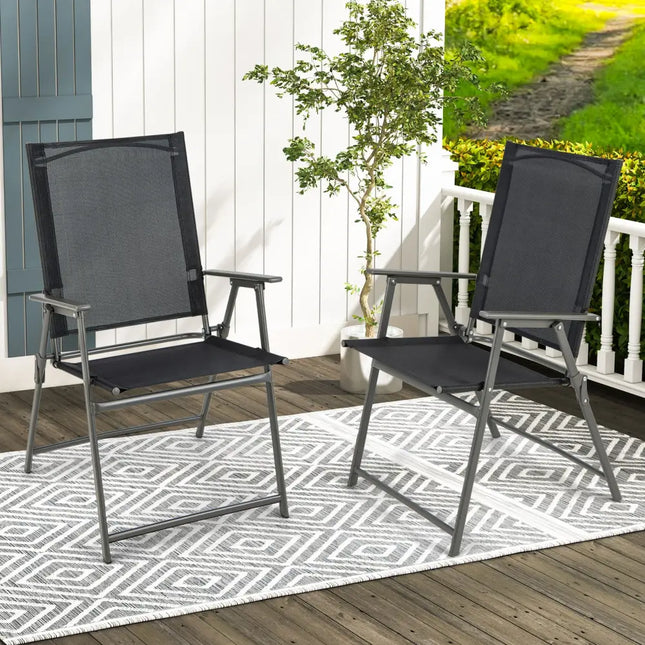 2 Pieces Patio Folding Chairs with Armrests for Deck Garden Yard-Black & Gray - Black & Gray - Patio Dining Chairs