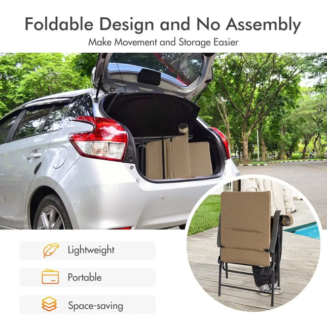2 Pieces Patio Padded Folding Portable Chair Camping Dining Outdoor-Brown - Brown - Patio Dining Chairs