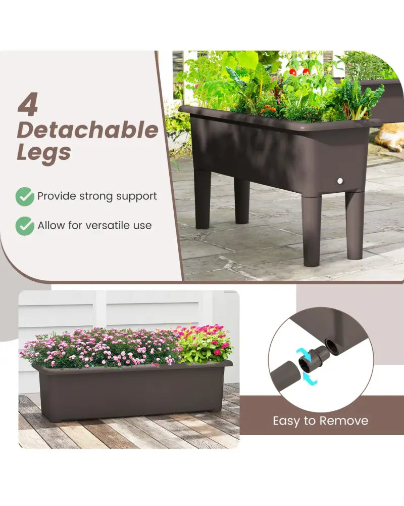 2 Pieces Raised Garden Beds Self-Watering Planter Box with Detachable Legs and Drainage Hole-Coffee - Coffee - Raised