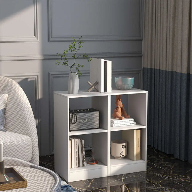 2 Pieces 2-tier Bookcase Set with Anti-toppling Device-White Costway