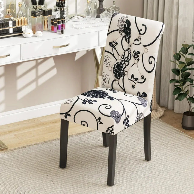 2 Pieces Tufted Dining Chair Set with Adjustable Anti-Slip Foot Pads-Blue and White Costway