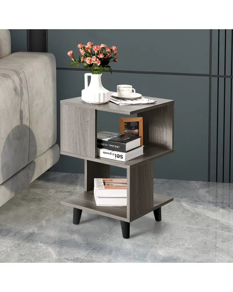 2 Pieces Wooden Modern Nightstand Set with Legs for Living Room - Gray - Nightstands