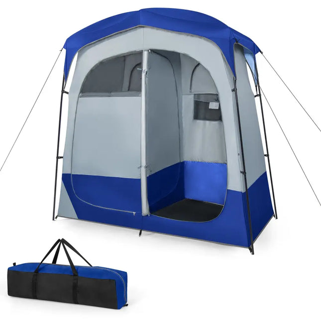2 Rooms Oversize Privacy Shower Tent with Removable Rain Fly and Inside Pocket-Blue - Blue - Tents
