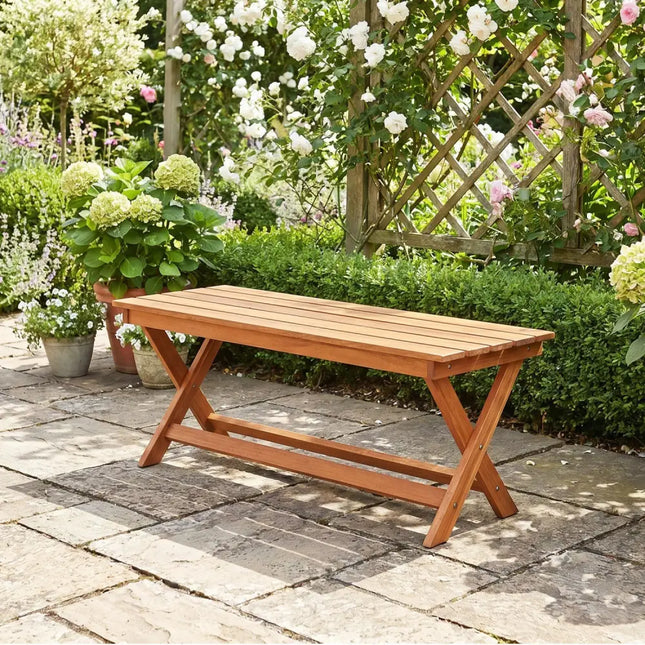 2-Seat Wooden Garden Patio Bench with X-Shaped Legs-1 Piece - Outdoor Benches