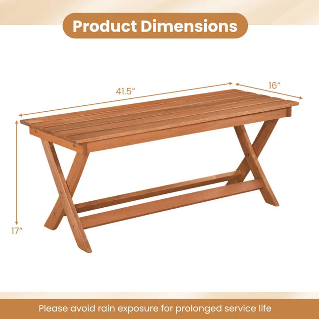 2-Seat Wooden Garden Patio Bench with X-Shaped Legs-Set of 2 - Outdoor Benches