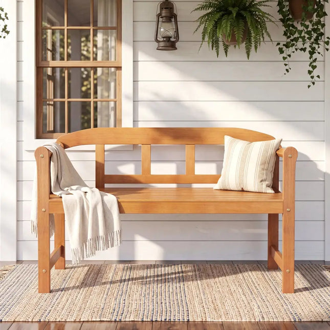 2-Seater Outdoor Acacia Wood Garden Bench with Backrest & Armrests - Outdoor Benches