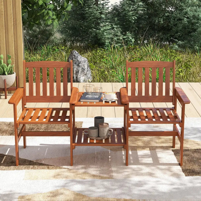 2-Seater Outdoor Patio Furniture Set with 1.57 Inch Umbrella Hole - Natural - Patio Conversation Sets