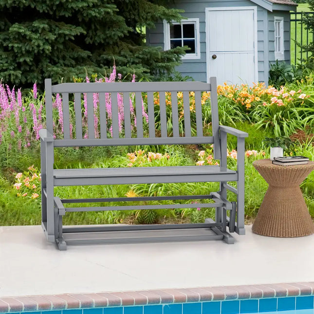 2 Seats Outdoor Glider Bench with Armrests and Slatted Seat-Gray - Gray - Patio Rocking Chairs & Gliders