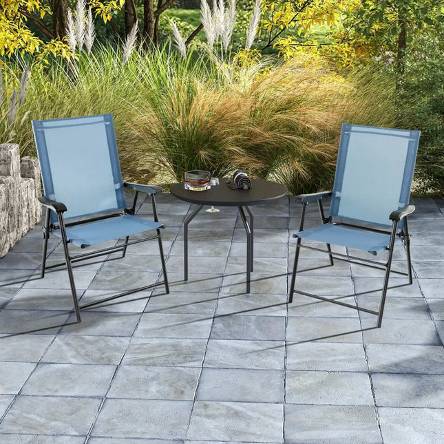 2 Set of Patio Dining Chair with Armrests and Metal Frame-Blue - Blue - Patio Dining Chairs