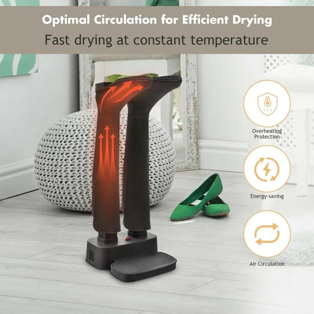 2 - Shoe Electric Shoe Dryer with Portable Adjustable Warmer for Boots and Socks - Gray - Oasis Home Essentials