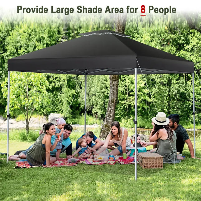 2-Tier 10 x 10 Feet Pop-up Canopy Tent with Wheeled Carry Bag-Black - Black - Canopies