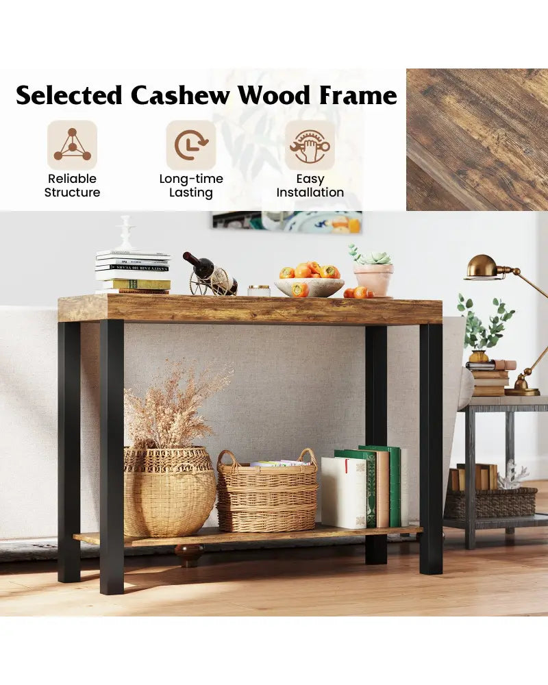 2-Tier Home Bar Table with Open Shelves and Storage for Home Kitchen Living Room Pub-Rustic Brown - Rustic Brown - Bar